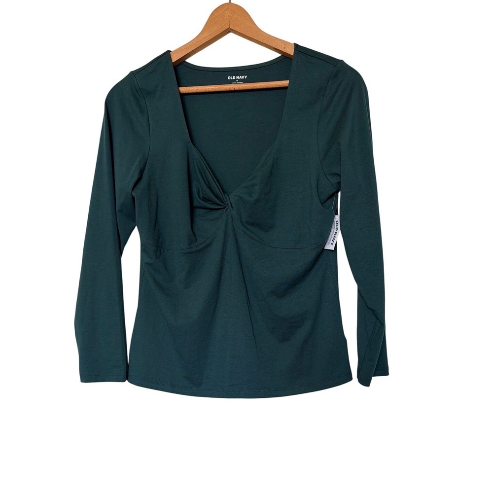 Old Navy Twist Front Top Womens Emerald Isle Green Sweetheart Neck Long Sleeve